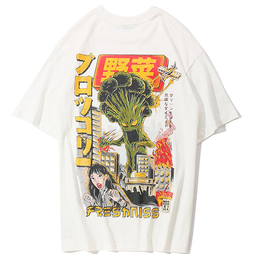 Load image into Gallery viewer, Evil Monster Broccoli Printed Hip Hop Streetwear Loose Tees-unisex-wanahavit-White-Asian M-wanahavit
