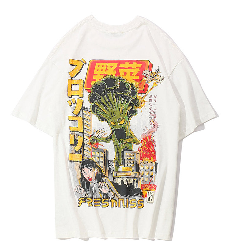 Evil Monster Broccoli Printed Hip Hop Streetwear Loose Tees for unisex ...