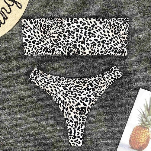 Load image into Gallery viewer, Sexy Leopard Leaf Print Bandeau Brazilian Bikini-women fitness-wanahavit-Leopard-L-wanahavit
