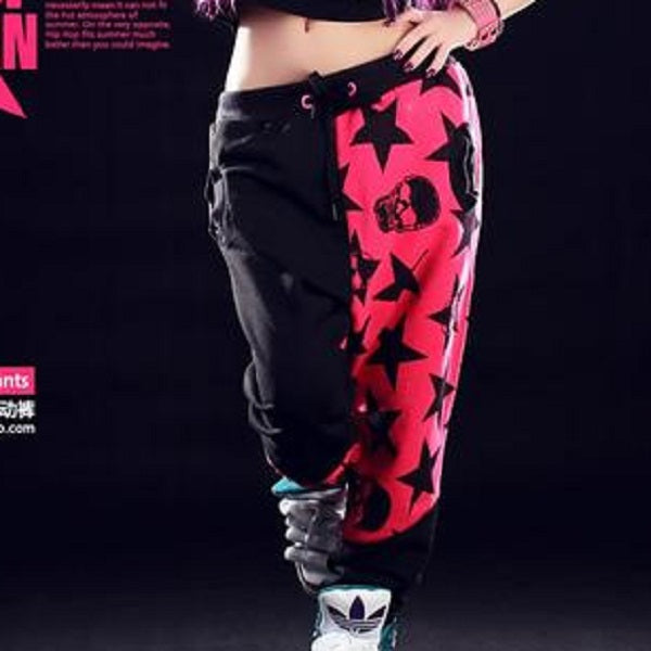 NBA Chicago Bulls Printed Hip Hop Dance Loose Harem Pants-women-wanahavit-Skull stars pants-XS-wanahavit