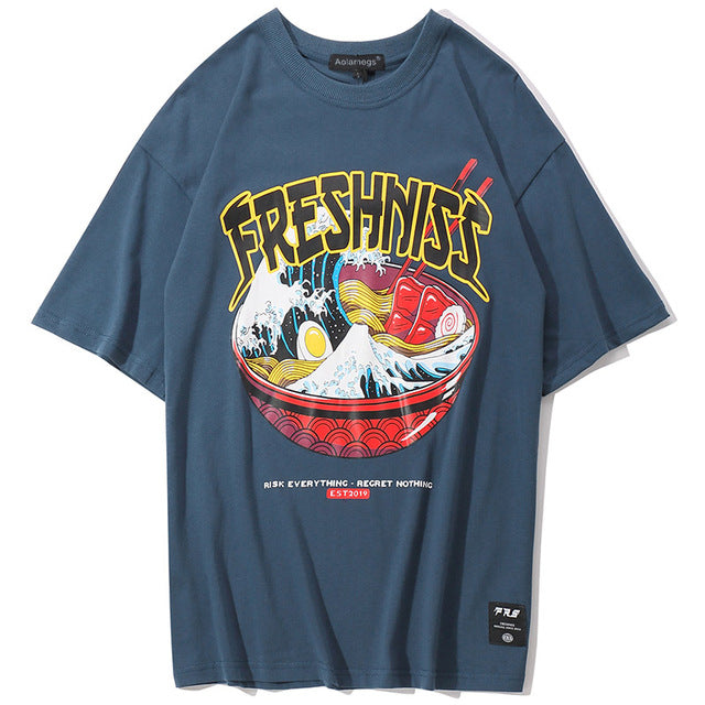 Freshness Ramen Printed Hip Hop Streetwear Loose Tees-unisex-wanahavit-Royal blue-Asian M-wanahavit