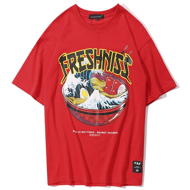 Freshness Ramen Printed Hip Hop Streetwear Loose Tees-unisex-wanahavit-Red-Asian M-wanahavit