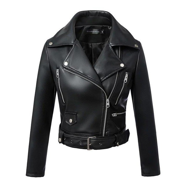 Gothic Turn Down Collar Faux Leather Biker Jacket-women-wanahavit-1-L-wanahavit