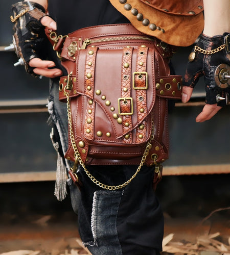 Steampunk Waist Pack Bag Retro Rock Gothic Leather Leg Bag-women-wanahavit-wanahavit