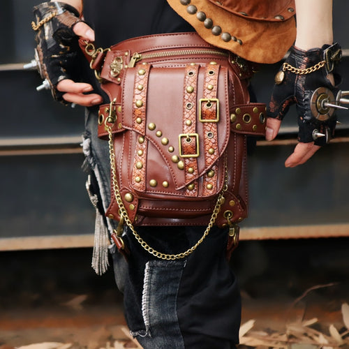 Load image into Gallery viewer, Steampunk Waist Pack Bag Retro Rock Gothic Leather Leg Bag-women-wanahavit-wanahavit
