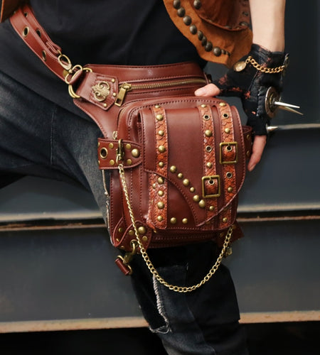 Steampunk Waist Pack Bag Retro Rock Gothic Leather Leg Bag-women-wanahavit-wanahavit