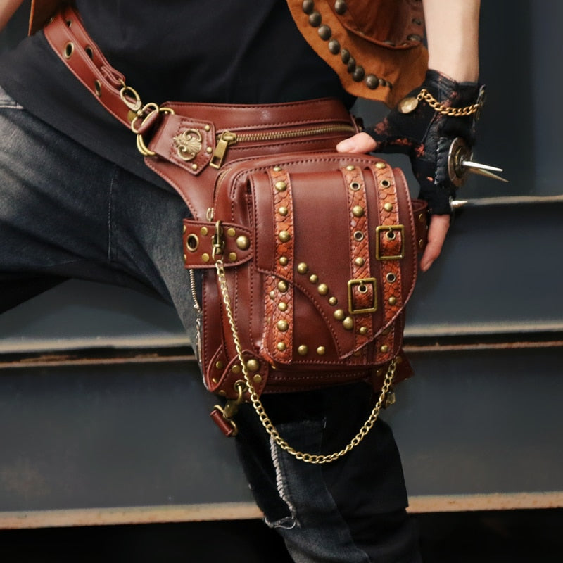 Steampunk Waist Pack Bag Retro Rock Gothic Leather Leg Bag-women-wanahavit-wanahavit