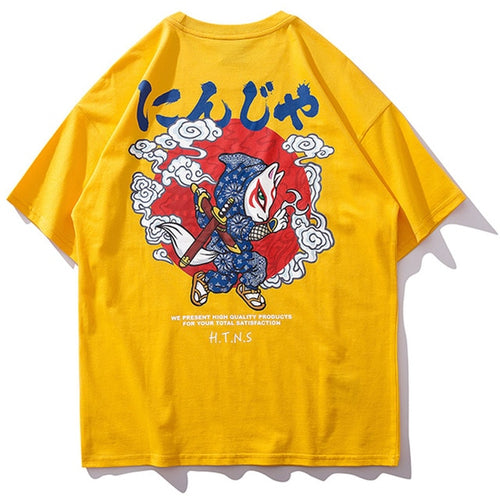 Load image into Gallery viewer, Ninja Cat Printed Hip Hop Streetwear Loose Tees-unisex-wanahavit-Yellow-Asian M-wanahavit
