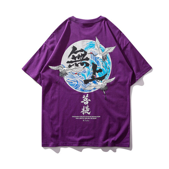 Crane & Big Waves Printed Hip Hop Streetwear Loose Tees-unisex-wanahavit-Purple new-Asian M-wanahavit