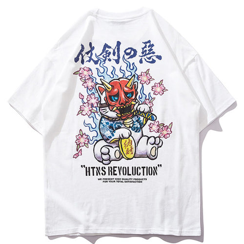 Load image into Gallery viewer, Samurai Cat Printed Hip Hop Streetwear Loose Tees-unisex-wanahavit-White-Asian M-wanahavit
