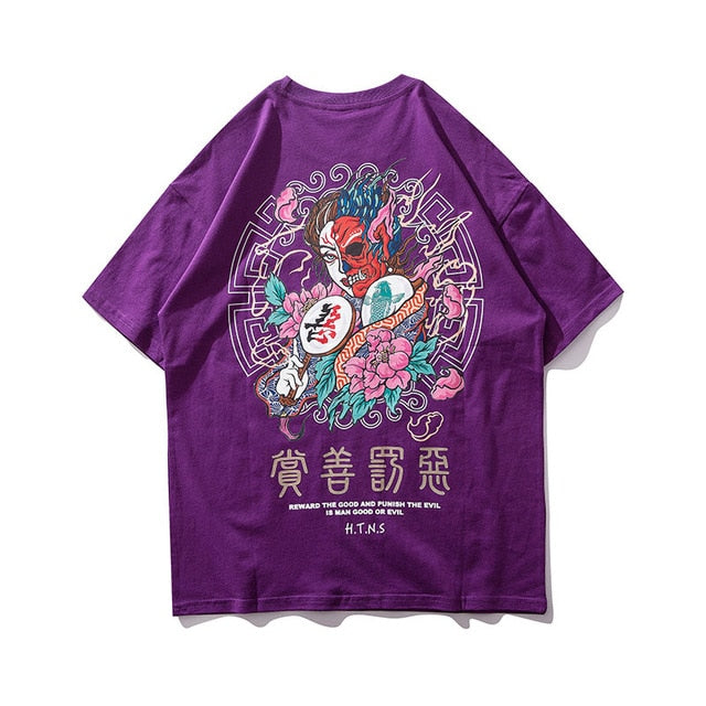 Reward Good Punish Evil Print Hip Hop Streetwear Loose Tee-unisex-wanahavit-Purple-Asian M-wanahavit