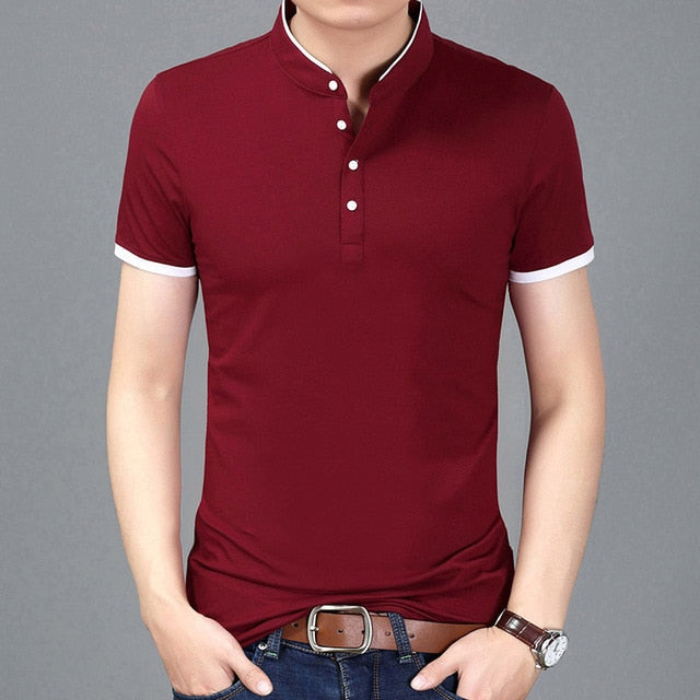 Solid Color Fit Mandarin Short Sleeve Polo Shirt-men-wanahavit-Wine Red-Asian size M-wanahavit