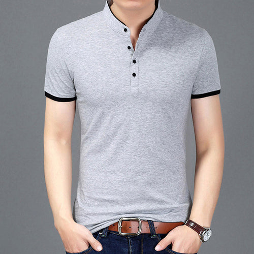 Load image into Gallery viewer, Solid Color Fit Mandarin Short Sleeve Polo Shirt-men-wanahavit-Silver-Asian size M-wanahavit
