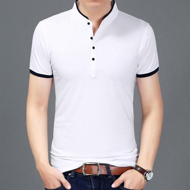 Solid Color Fit Mandarin Short Sleeve Polo Shirt-men-wanahavit-White-Asian size M-wanahavit