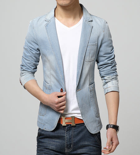 Denim Trendy Jeans Casual Slim Fit Blazer-men-wanahavit-Light Blue-M-wanahavit