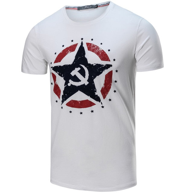 Military Communist Star Printed Shirt-men-wanahavit-White-Asian size M-wanahavit
