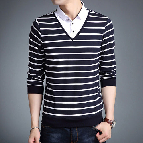 Load image into Gallery viewer, Korean Trending Striped Long Sleeve Polo Shirt-men-wanahavit-Navy Blue-M-wanahavit
