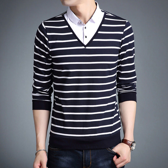 Korean Trending Striped Long Sleeve Polo Shirt-men-wanahavit-Navy Blue-M-wanahavit