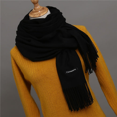 Load image into Gallery viewer, Solid Color Winter Cashmere Scarves-unisex-wanahavit-black-wanahavit
