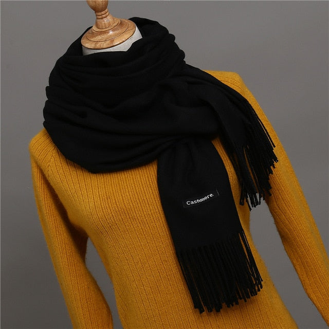 Solid Color Winter Cashmere Scarves-unisex-wanahavit-black-wanahavit