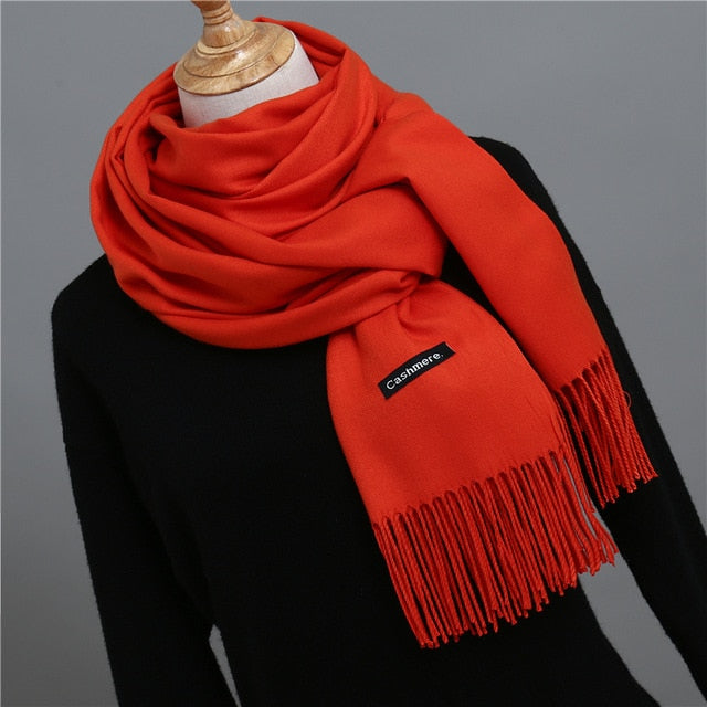 Solid Color Winter Cashmere Scarves-unisex-wanahavit-orange red-wanahavit
