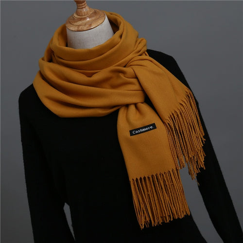Load image into Gallery viewer, Solid Color Winter Cashmere Scarves-unisex-wanahavit-deep yellow-wanahavit
