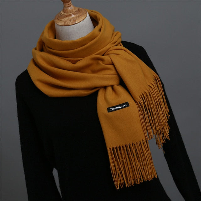 Solid Color Winter Cashmere Scarves-unisex-wanahavit-deep yellow-wanahavit