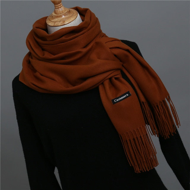 Solid Color Winter Cashmere Scarves-unisex-wanahavit-brown 2-wanahavit