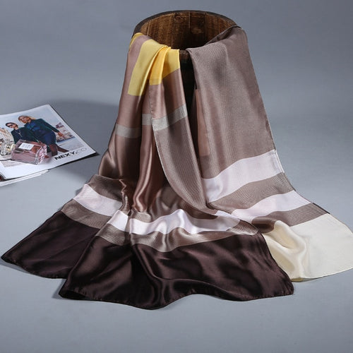 Load image into Gallery viewer, Fashion Silk Long Scarf Printed Bandana Shawl #FS-48-women-wanahavit-fs48 beige coffee-wanahavit
