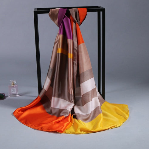 Load image into Gallery viewer, Fashion Silk Long Scarf Printed Bandana Shawl #FS-48-women-wanahavit-fs48 orange-wanahavit
