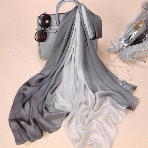 Load image into Gallery viewer, Fashion Silk Scarf Smooth Bandana Shawl #CS-1-women-wanahavit-white gray-wanahavit
