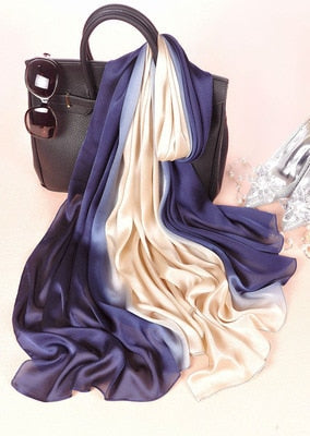 Load image into Gallery viewer, Fashion Silk Scarf Smooth Bandana Shawl #CS-1-women-wanahavit-beige blue-wanahavit
