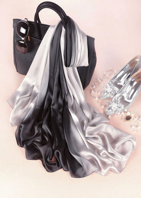 Fashion Silk Scarf Smooth Bandana Shawl #CS-1-women-wanahavit-black white-wanahavit