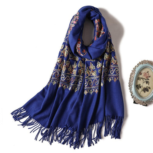 Load image into Gallery viewer, Fashion Winter Tassel Scarf Printed Bandana Shawl #2029-women-wanahavit-blue-wanahavit
