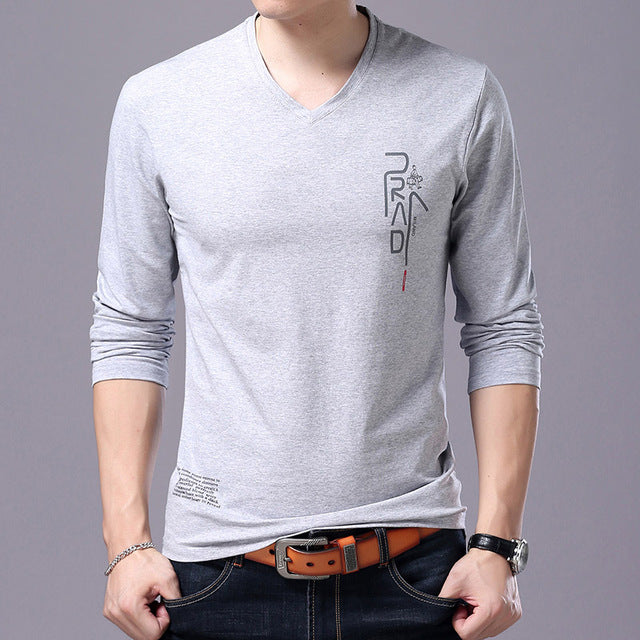 Korean V Neck Printed Long Sleeve Shirt for men sale at 27.97 - wanahavit