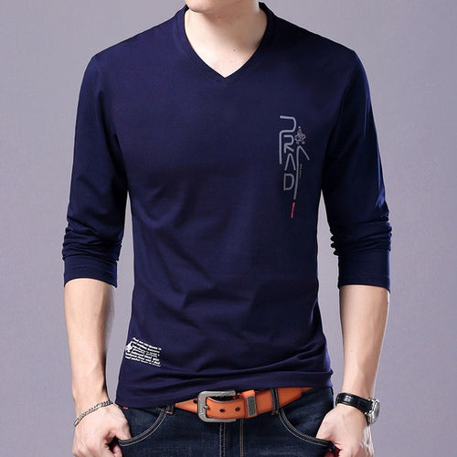 Load image into Gallery viewer, Korean V Neck Printed Long Sleeve Shirt-men-wanahavit-Navy Blue-M-wanahavit
