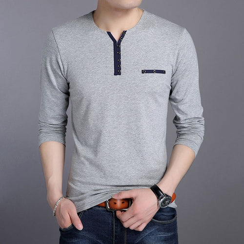 Load image into Gallery viewer, V Neck Solid Color Buttoned Long Sleeve Shirt-men-wanahavit-Gray-M-wanahavit
