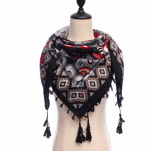 Load image into Gallery viewer, Fashion Cotton Warm Scarf Printed Tassel Bandana Shawl #1362-unisex-wanahavit-black-wanahavit
