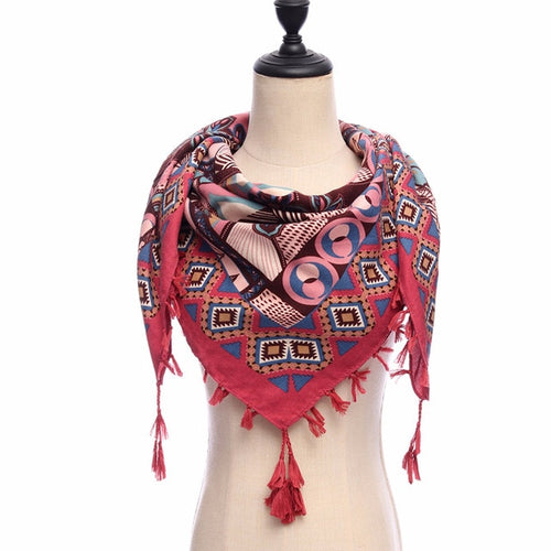 Load image into Gallery viewer, Fashion Cotton Warm Scarf Printed Tassel Bandana Shawl #1362-unisex-wanahavit-red-wanahavit
