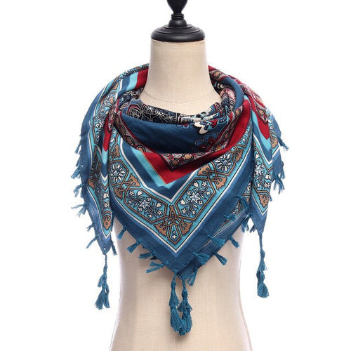 Load image into Gallery viewer, Bohemian Winter Cotton Scarf Printed Bandana Shawl #1368-unisex-wanahavit-15-blue-wanahavit
