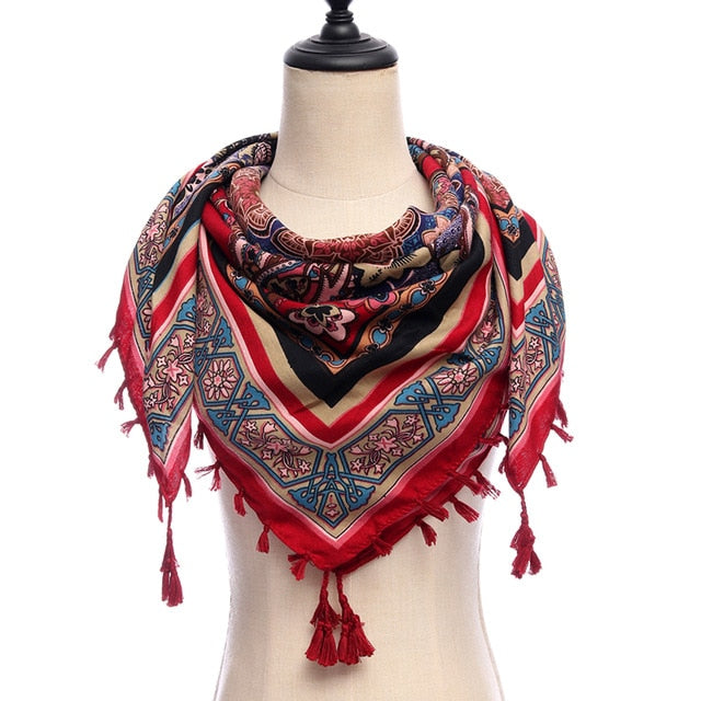 Bohemian Winter Cotton Scarf Printed Bandana Shawl #1368-unisex-wanahavit-15-red-wanahavit