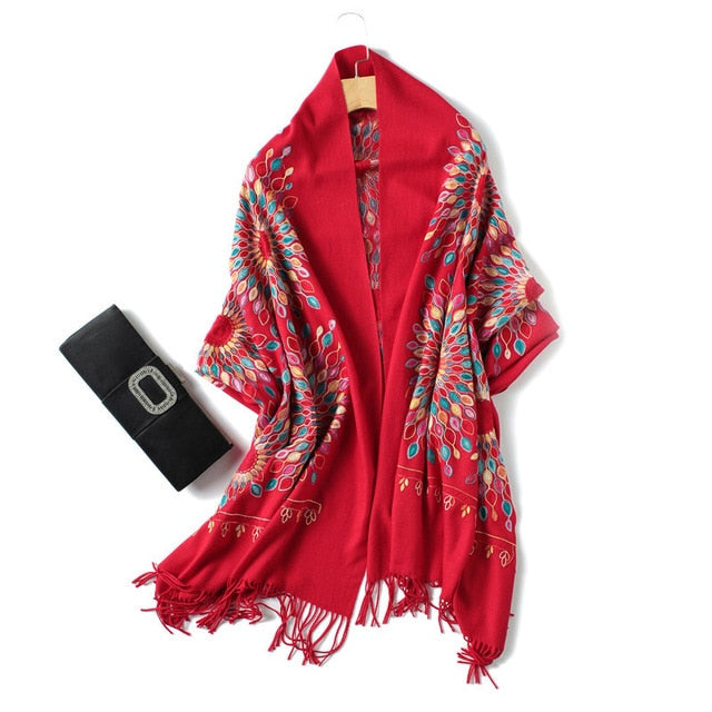 Fashion Winter Cashmere Scarf Printed Bandana Shawl #1149-women-wanahavit-red-wanahavit