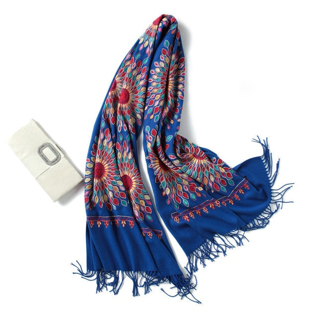 Fashion Winter Cashmere Scarf Printed Bandana Shawl #1149-women-wanahavit-blue-wanahavit