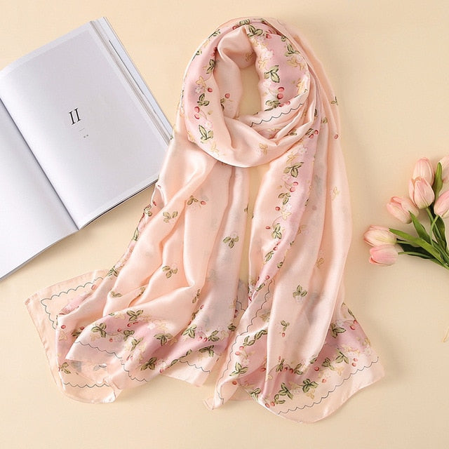 Fashion Silk Scarf Printed Bandana Shawl #FS-75-women-wanahavit-fs172 pink-wanahavit