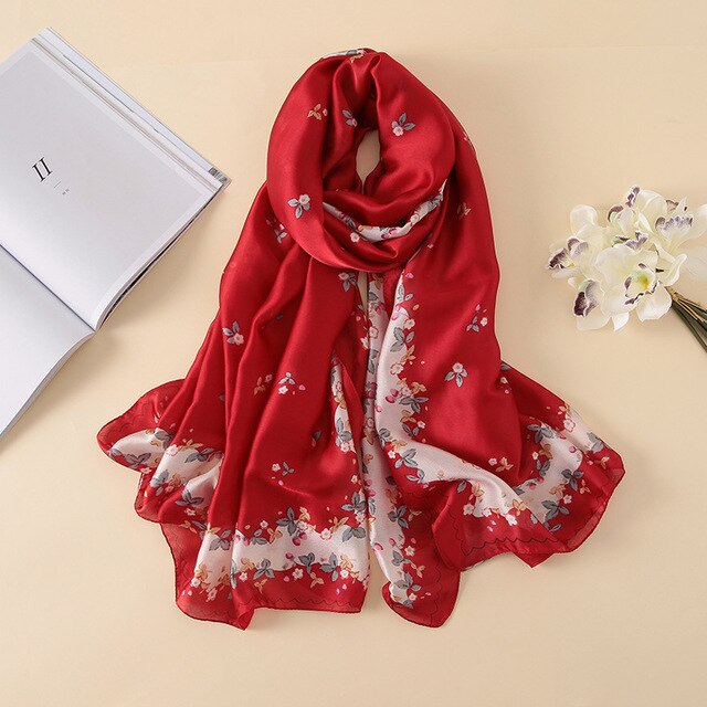 Fashion Silk Scarf Printed Bandana Shawl #FS-75-women-wanahavit-fs172 red-wanahavit