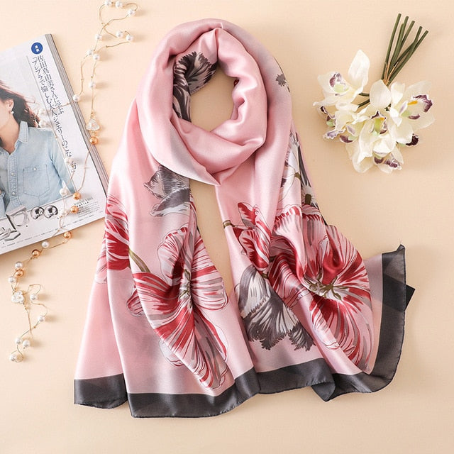 Fashion Silk Scarf Printed Bandana Shawl #FS-75-women-wanahavit-fs190 pink-wanahavit