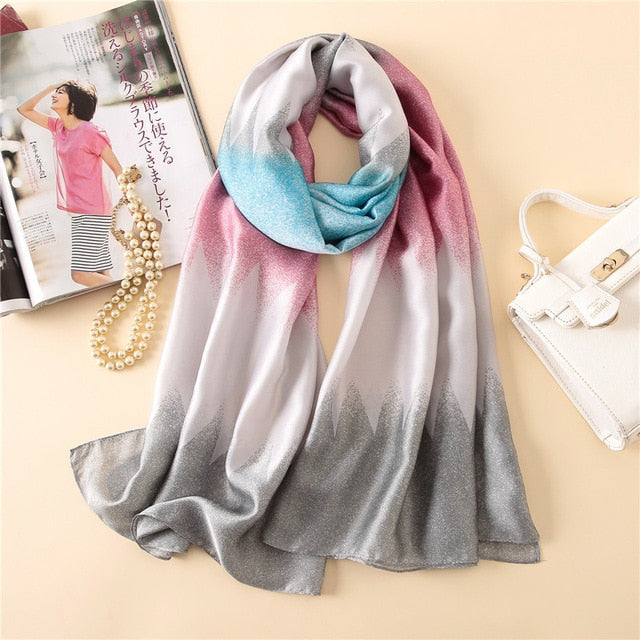 Fashion Silk Scarf Printed Bandana Shawl #FS-75-women-wanahavit-fs154 gray-wanahavit