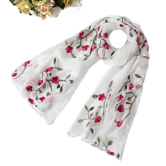 Fashion Silk Scarf Floral Printed Bandana Shawl #FS-22-women-wanahavit-white-wanahavit
