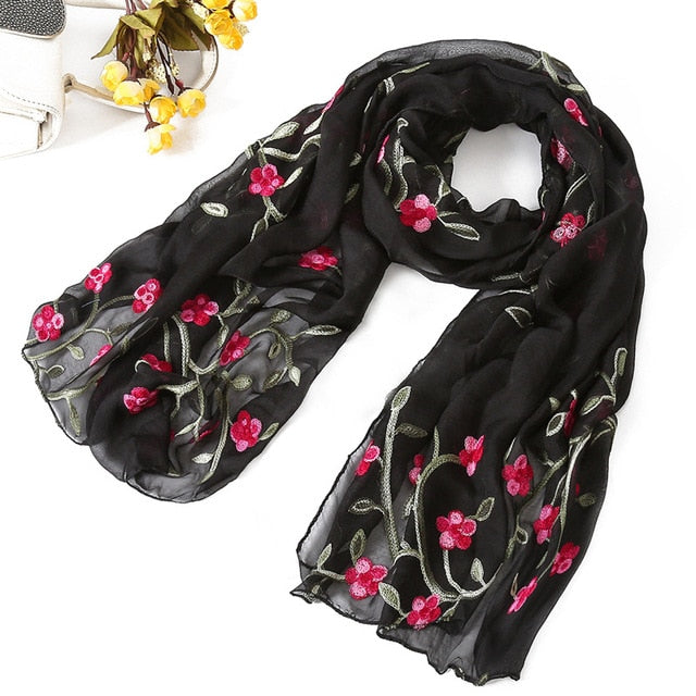 Fashion Silk Scarf Floral Printed Bandana Shawl #FS-22-women-wanahavit-black-wanahavit