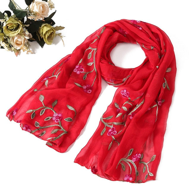 Fashion Silk Scarf Floral Printed Bandana Shawl #FS-22-women-wanahavit-red-wanahavit